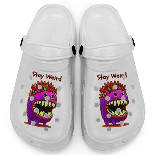 Stay Weird Monster Doodle Violet Clogs