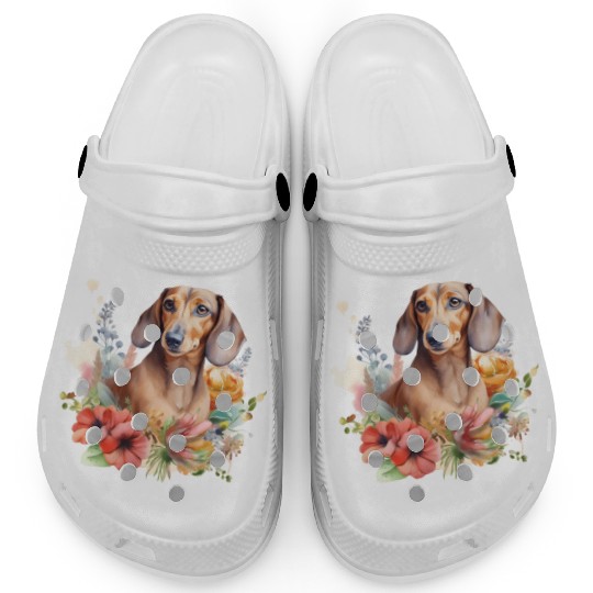 Dachshund Watercolor Bulldog Floral Clogs