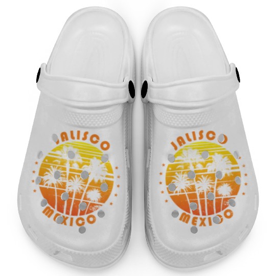 Retro Jalisco Mexico Souvenir Vintage Palm Tree Clogs