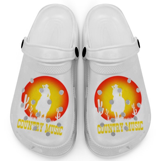country music cowboy on horse with guitar - sunset Clogs