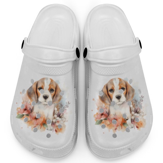 Beagle Puppy Dog Watercolor Floral Clogs