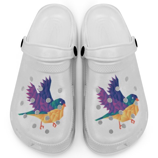 Polygon Shape Multi Colored Bird Pattern Nature Clogs