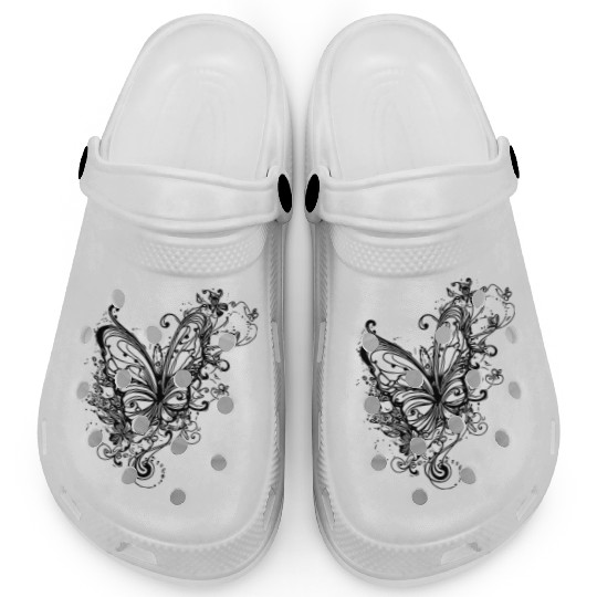 Pretty Vintage Tattoo Lines Style Butterfly Clogs