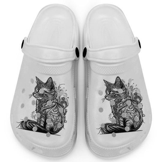 Tattoo Lines Cat In Wild Nature Style Clogs