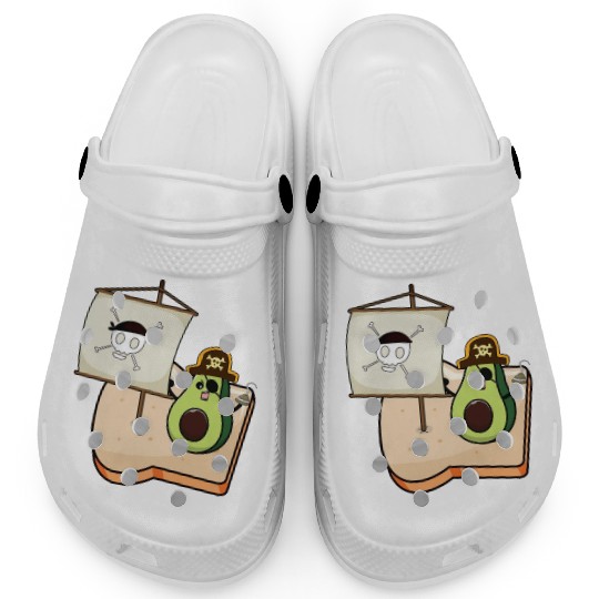 Funny avocado pirate sailing on a toast bread Clogs
