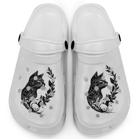 Cute Little Cat In Nature Tattoo Style Clogs