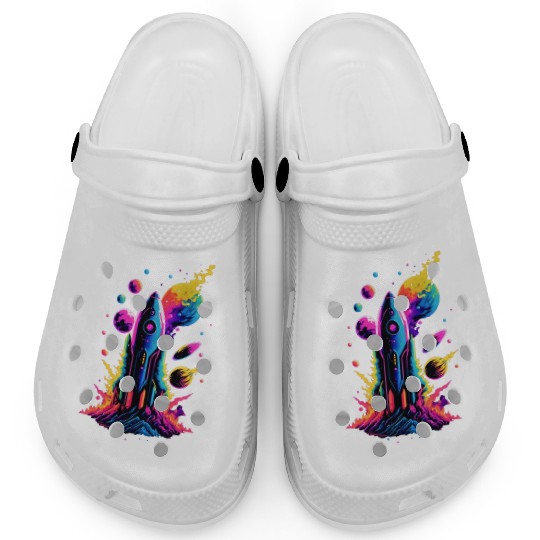 watercolor neon rocket Clogs