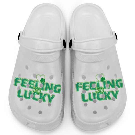 Feeling Lucky Green Bright Bold Typography Clogs