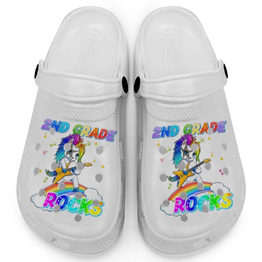 2nd Grade Rocks Unicorn Rainbow Back Clogs