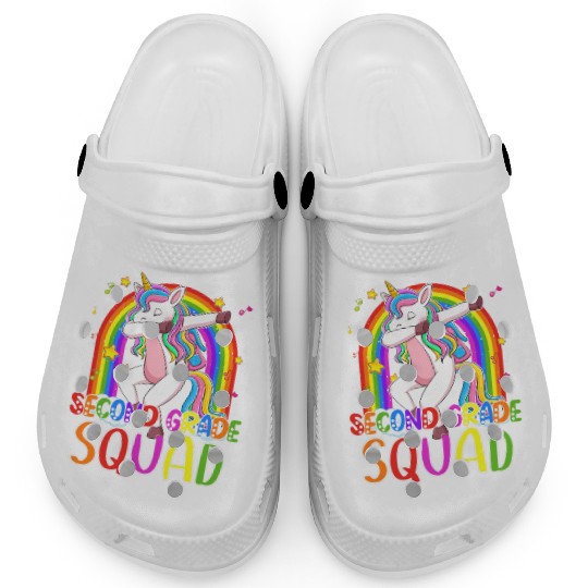2nd Grade Squad Dabbing Unicorn Rainbow Back Clogs