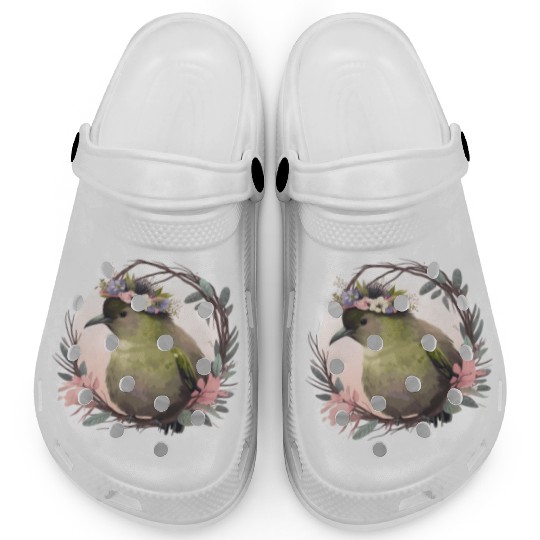 Tropical Kiwi Bird Flower Crown Floral Exotic Bird Clogs