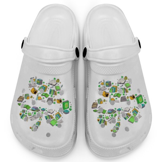 Cute Shamrock Librarian Reading Books Lover St Clogs