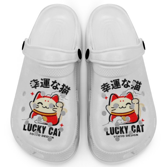 Lucky Cat Tokyo Desing Japanese Writing Clogs