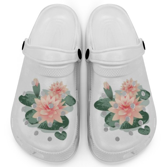 Water lily flower with bud in water lily pond Clogs