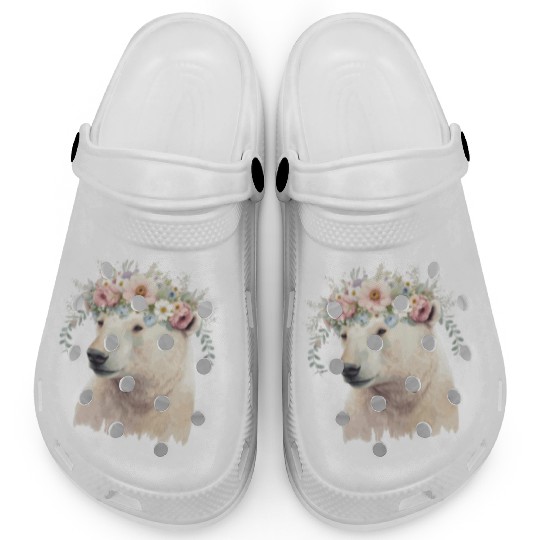 Watercolor Polar Bear Flower Crown Boho Aesthetic Clogs