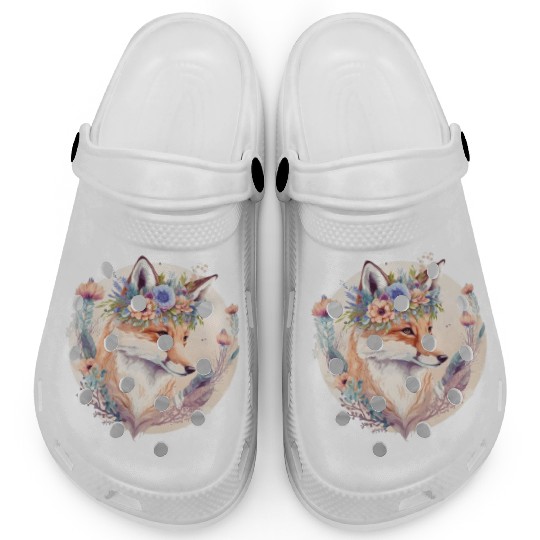 Cute Watercolor Fox Flower Crown Boho Aesthetic Clogs