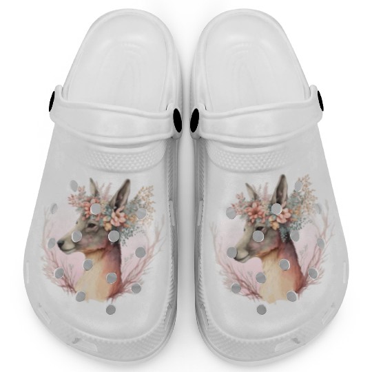 Watercolor Kangaroo Flower Crown Australian Animal Clogs