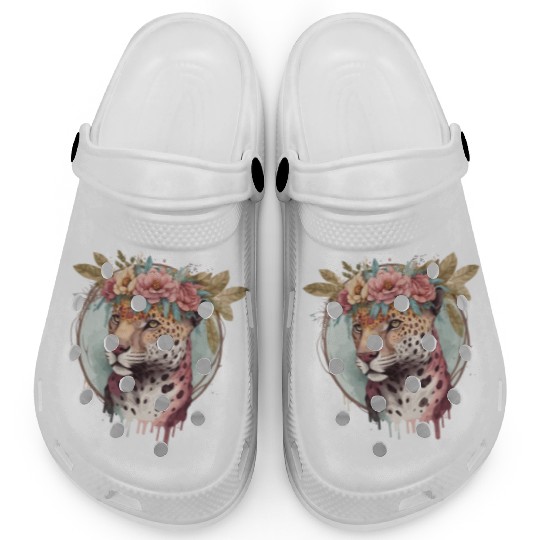 Flower Crown Jaguar Floral Animal Lovers Clogs