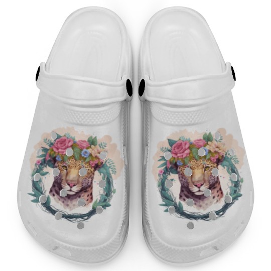 Jaguar Flower Crown Floral Watercolor Clogs