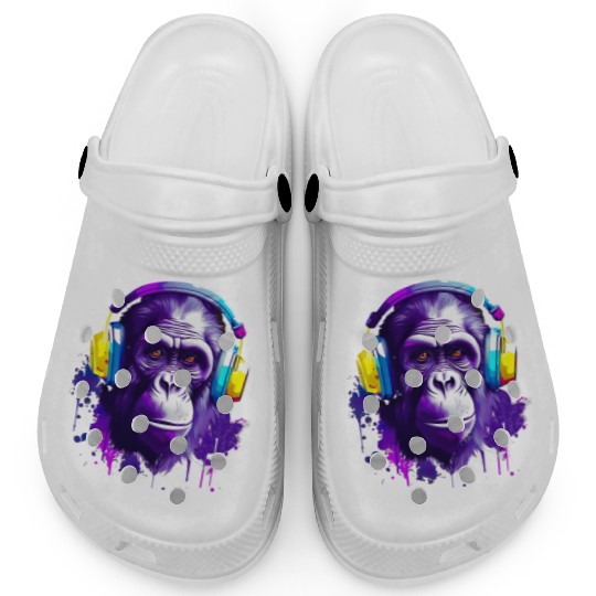 Gorilla with Headphones Music Monkey Clogs
