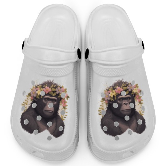 Watercolor Gorilla Flower Crown Africa Safari Anim Clogs