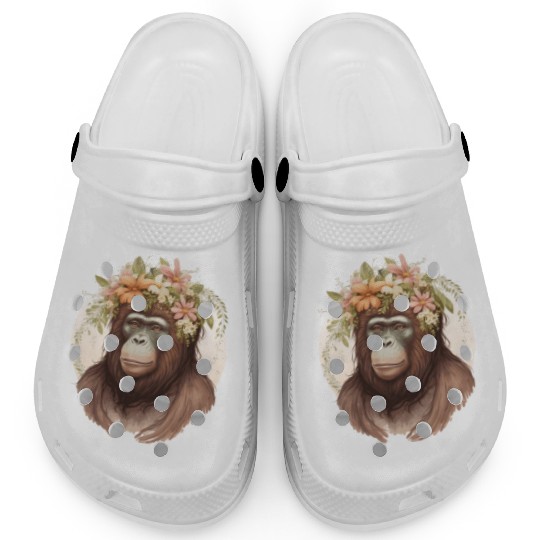 Cute Watercolor Orangutan Flower Crown Floral Clogs
