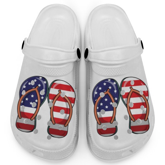 American flag on flip flop sandals Clogs