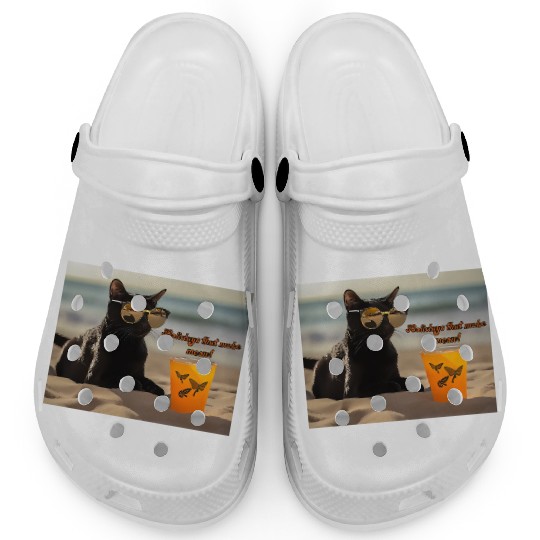 beach, kitten and drink. Holidays that make meow Clogs