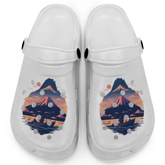 Serene Mount Fuji Sunset Peaceful River Scenery Clogs