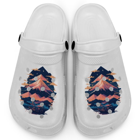Serene Mount Fuji Sunset Peaceful River Scenery Clogs