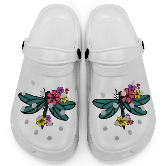 dragonfly with colorful flowers Clogs