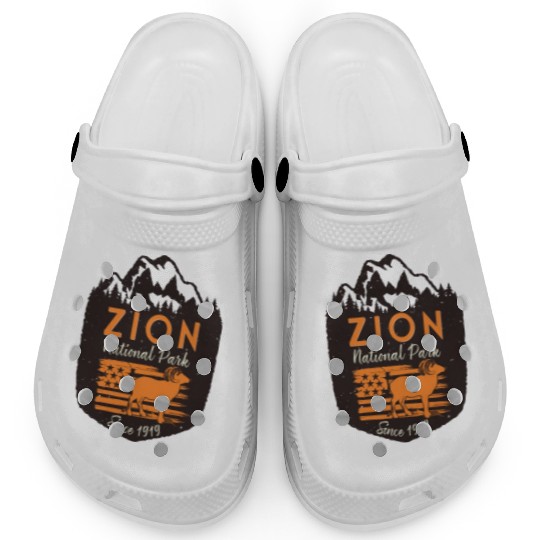Zion National Park Us Flag Bighorn Sheep Mountains Clogs