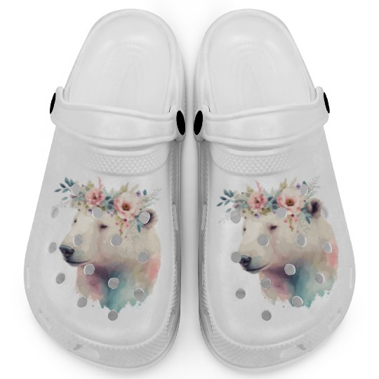 Cute Polar Bear Flower Crown Animal Lovers Clogs