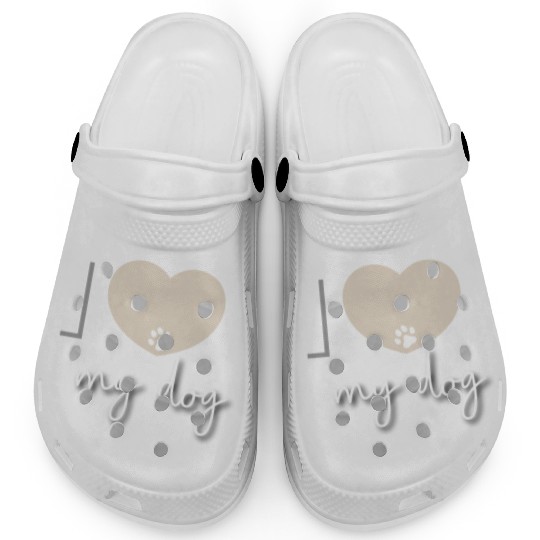 I Love My Dog Beige Heart Clogs