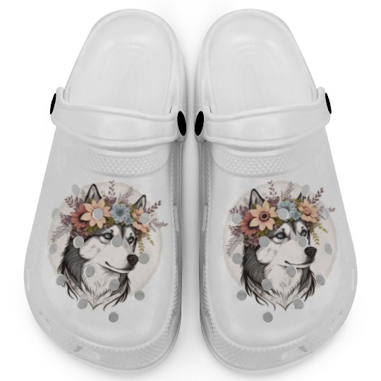 Cute Siberian Husky Flower Crown Pet Dog Breed Flo Clogs