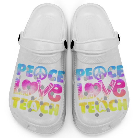 Teacher Peace Love Teach First Day Back To School Clogs