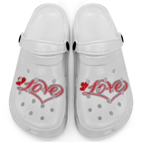 Love Heart Red Script Clogs