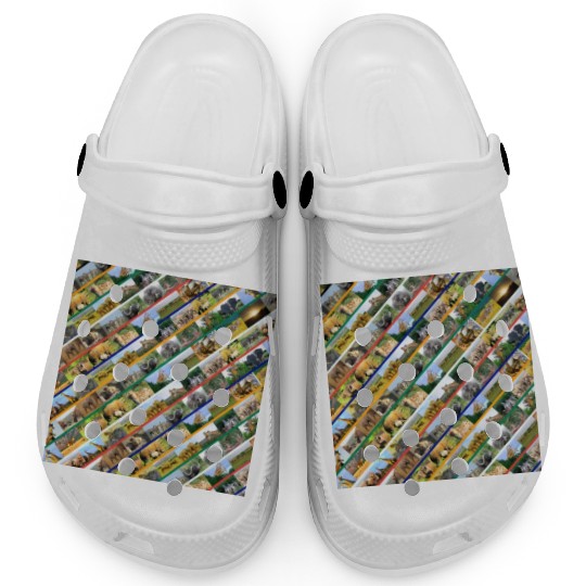 Wildlife Stripe Multi Color Collage Clogs