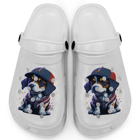 Cute Border Collie Puppy Wearing Baseball Hat Clogs