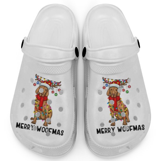 Vizsla Dog Lights Merry Woofmas Clogs