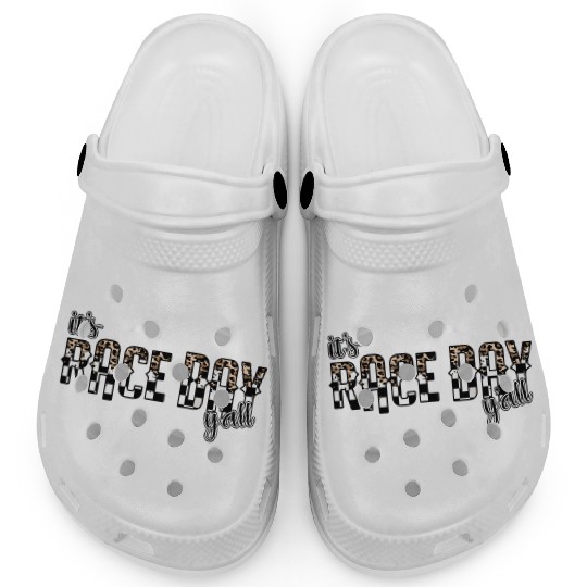 Leopard It'S Race Day Y'All Checkered Flag Racing Clogs