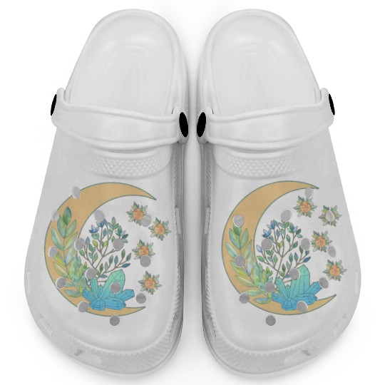 Floral Crescent Moon Healing Crystal Garden Witch Clogs