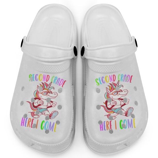 Second Grade Here I Come Unicorn Rainbow Back to S Clogs