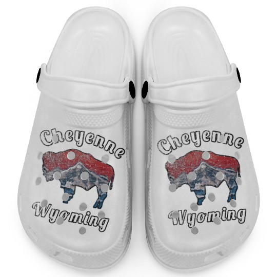 Cheyenne Wyoming With Flag Themed Mountain Scenery Clogs
