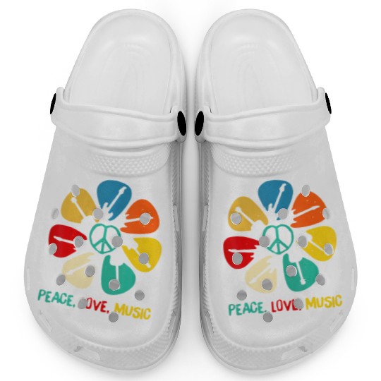 Peace Love Music Guitar Flower Rock And Roll Clogs