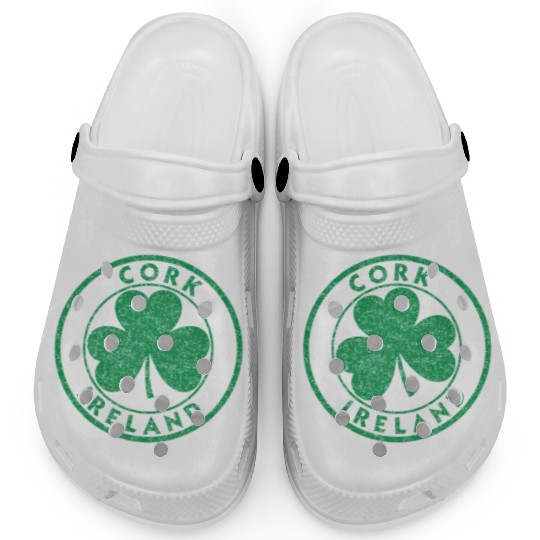 Cork Ireland Shamrock Sign Distressed Green Print Clogs