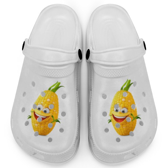 A realistic corn with smiling face cartoon style Clogs