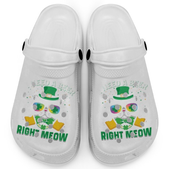 St Patric Day Cat I Need A Beer Right Meow Clogs