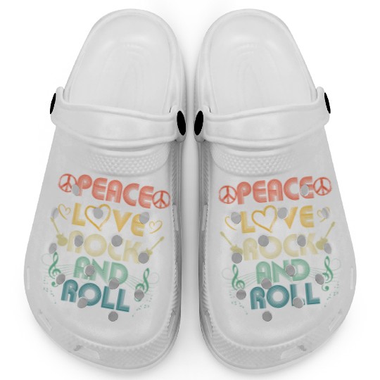 Peace Love Rock And Roll Distressed Rock Concert Clogs
