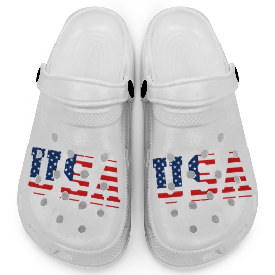 Usa Patriotic American Flag Red White Blue Clogs